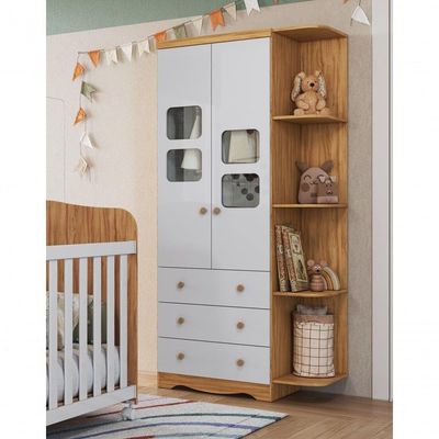Armário Infantil 2 Portas 3 Gavetas Uli - Moveis Peroba Amendoa-branco