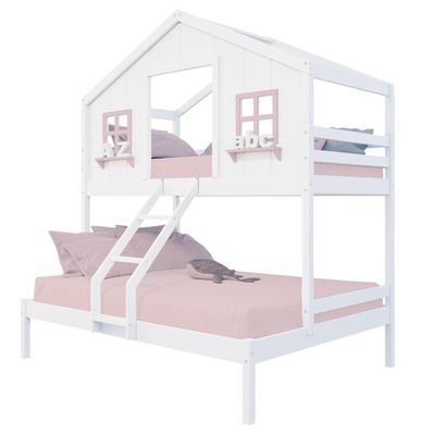 Beliche Casal/ Solteiro Casinha Dos Sonhos Madeira Maciça Branco/ Rosa Megamobilia