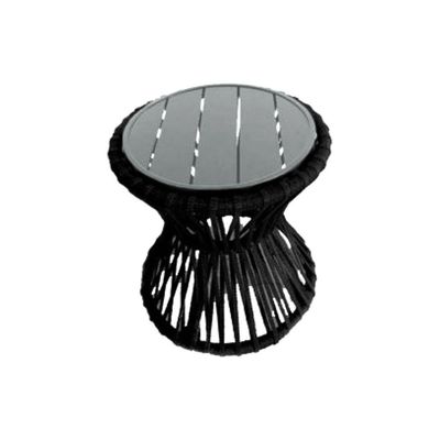 Mesa De Centro Sol Em Corda Náutica E Base Em Alumínio Cinza 70cm Preta - Cor: Preto