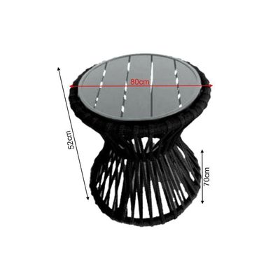 Mesa De Centro Sol Em Corda Náutica E Base Em Alumínio Cinza 70cm Preta - Cor: Preto