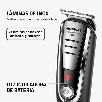 Aparador de Pelos Super Groom 10 Mondial Preto/Prata 6W Bivolt - BG-06 Bivolt