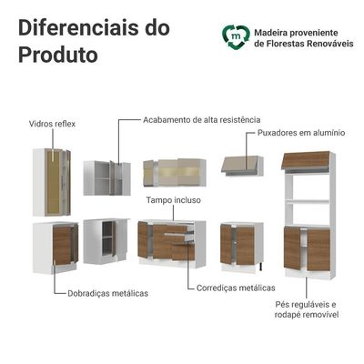 Armário De Cozinha Completa De Canto 100% Mdf 447Cm  Madesa