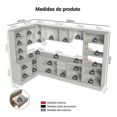 Armário De Cozinha Completa De Canto 100% Mdf 447Cm  Madesa