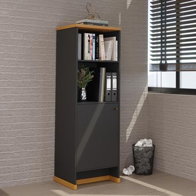 Armário Escritório Com Prateleira E 1 Porta 143cm Verbena - Preto E Naturale