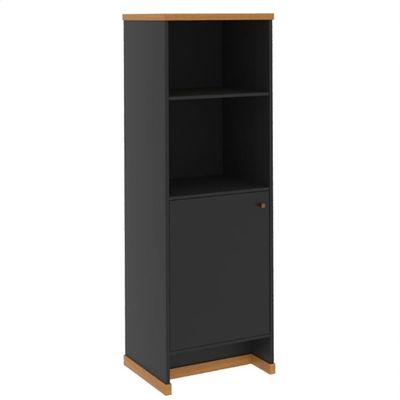 Armário Escritório Com Prateleira E 1 Porta 143cm Verbena - Preto E Naturale