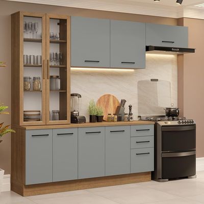 Armário De Cozinha Completa 270cm Rustic/cinza Agata Madesa 11