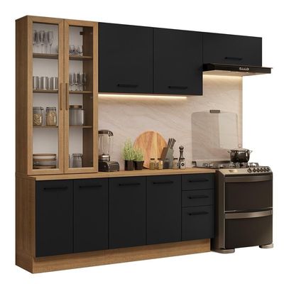 Armário De Cozinha Completa 270cm Rustic/preto Agata Madesa 11