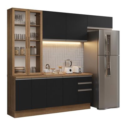 Armário De Cozinha Completa 270cm Rustic/preto Glamy Madesa 16