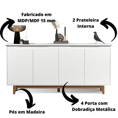 Aparador Buffet 4 Quatro Portas Mdf Moderno Prático Flow