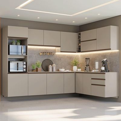 Armário De Cozinha Completa De Canto 465 Cm Suspensa Nice Madesa 10 Crema