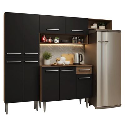 Armário De Cozinha Completa 229cm Rustic-preto Emilly Madesa 016