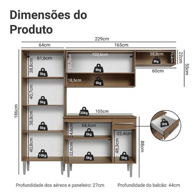 Armário De Cozinha Completa 229cm Rustic-preto Emilly Madesa 016