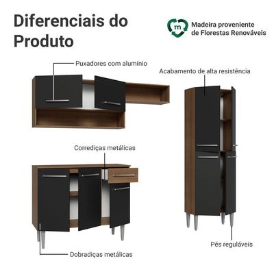 Armário De Cozinha Completa 229cm Rustic-preto Emilly Madesa 017