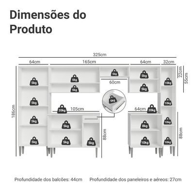 Armário De Cozinha Completa 325cm Emilly Madesa 01 Branco