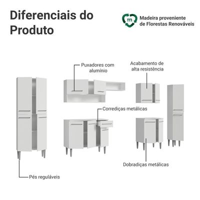 Armário De Cozinha Completa 325cm Emilly Madesa 01 Branco