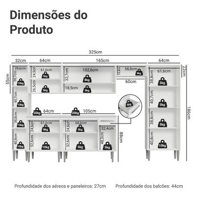 Armário De Cozinha Completa 325cm Branco Emilly Madesa 07