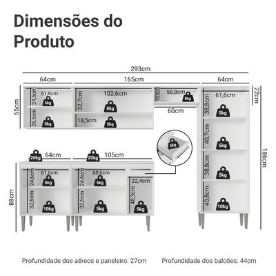 Armário De Cozinha Completa 293cm Branco Emilly Madesa 011