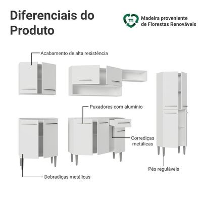 Armário De Cozinha Completa 293cm Branco Emilly Madesa 011