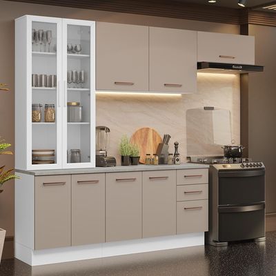 Armário De Cozinha Completa 270cm Branco/crema Agata Madesa