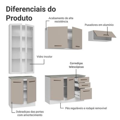 Armário De Cozinha Completa 270cm Branco/crema Agata Madesa