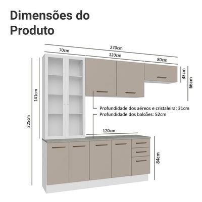 Armário De Cozinha Completa 270cm Branco/crema Agata Madesa