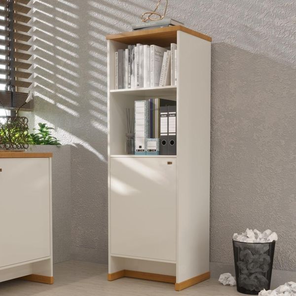 Armário Escritório Com Prateleira E 1 Porta 143cm Verbena - Off White E Naturale