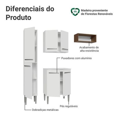 Armário De Cozinha Compacta 156 Cm Branco Emilly Madesa 01