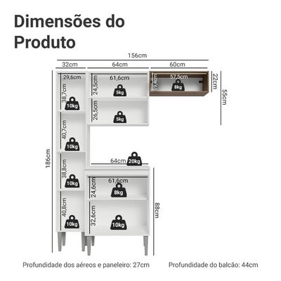 Armário De Cozinha Compacta 156 Cm Branco Emilly Madesa 01