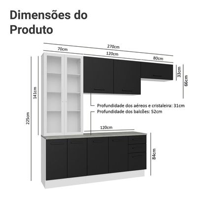 Armário De Cozinha Completa 270cm Branco/preto Agata Madesa
