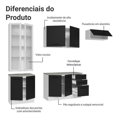 Armário De Cozinha Completa 270cm Branco/preto Agata Madesa