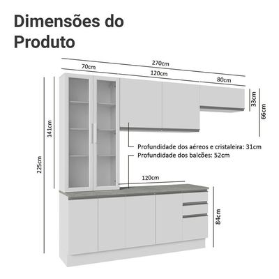 Armário De Cozinha Completa 270cm Branco Glamy Madesa 16