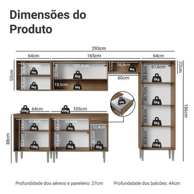 Armário De Cozinha Completa 293cm Rustic Emilly Madesa 011
