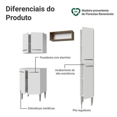 Armário De Cozinha Compacta 156 Cm Branco Emilly Madesa 02