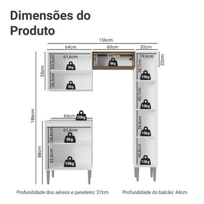 Armário De Cozinha Compacta 156 Cm Branco Emilly Madesa 02