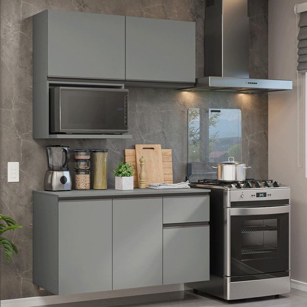 Armário De Cozinha Compacta 120 Cm Suspensa Cinza Nice Madesa 06