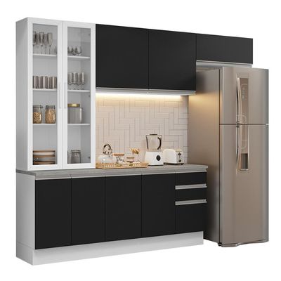 Armário De Cozinha Completa 270cm Branco/preto Glamy Madesa 16
