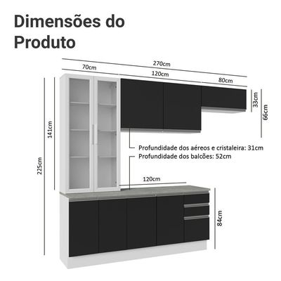Armário De Cozinha Completa 270cm Branco/preto Glamy Madesa 16