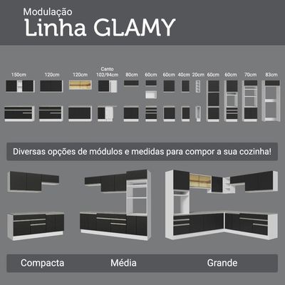 Armário De Cozinha Completa 270cm Branco/preto Glamy Madesa 16