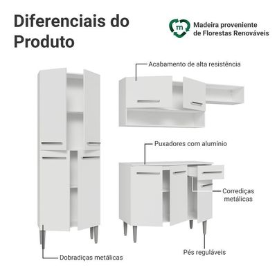 Armário De Cozinha Completa 229cm Branco Emilly Madesa 016