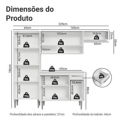 Armário De Cozinha Completa 229cm Branco Emilly Madesa 016