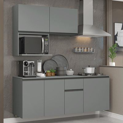 Armário De Cozinha Compacta 180 Cm Suspensa Cinza Nice Madesa 03