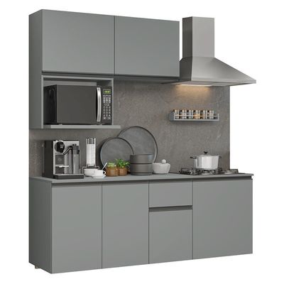Armário De Cozinha Compacta 180 Cm Suspensa Cinza Nice Madesa 03