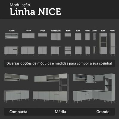 Armário De Cozinha Compacta 180 Cm Cinza Nice Madesa 02