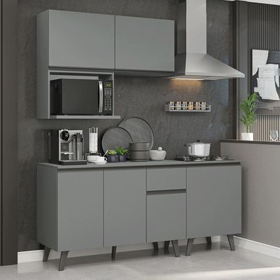 Armário De Cozinha Compacta 180 Cm Cinza Nice Madesa 02