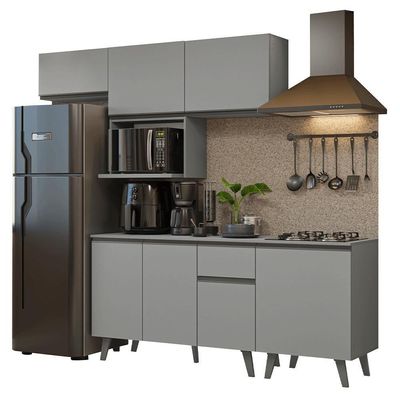 Armário De Cozinha Completa 240 Cm Cinza Nice Madesa 06
