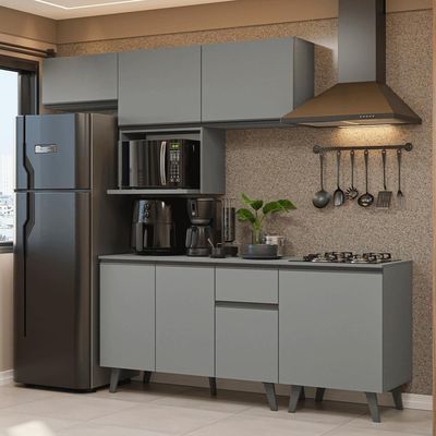 Armário De Cozinha Completa 240 Cm Cinza Nice Madesa 06
