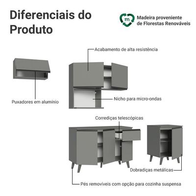 Armário De Cozinha Completa 240 Cm Cinza Nice Madesa 06