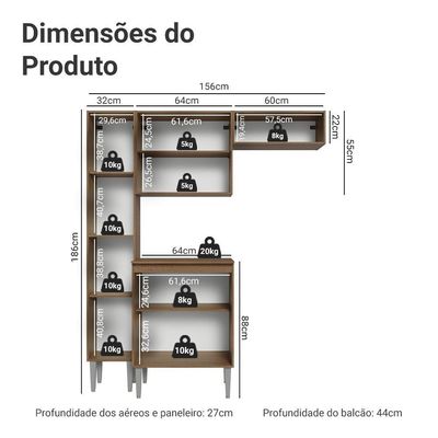 Armário De Cozinha Compacta 156 Cm Rustic Emilly Madesa 01