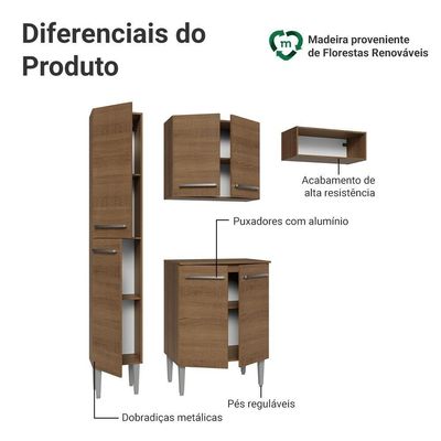 Armário De Cozinha Compacta 156 Cm Rustic Emilly Madesa 01