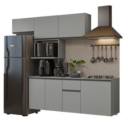 Armário De Cozinha Completa 240 Cm Suspensa Cinza Nice Madesa 07